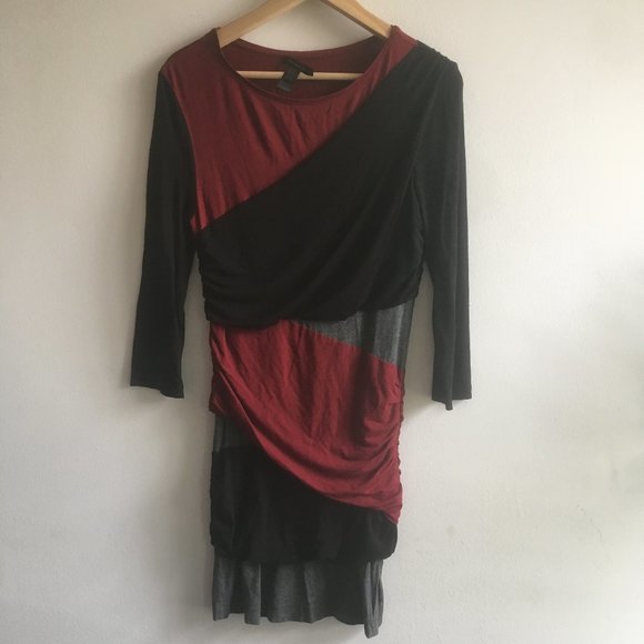 💥 2 FOR 20 💥  Mango red black grey colorblock bodycon dress - Picture 1 of 4